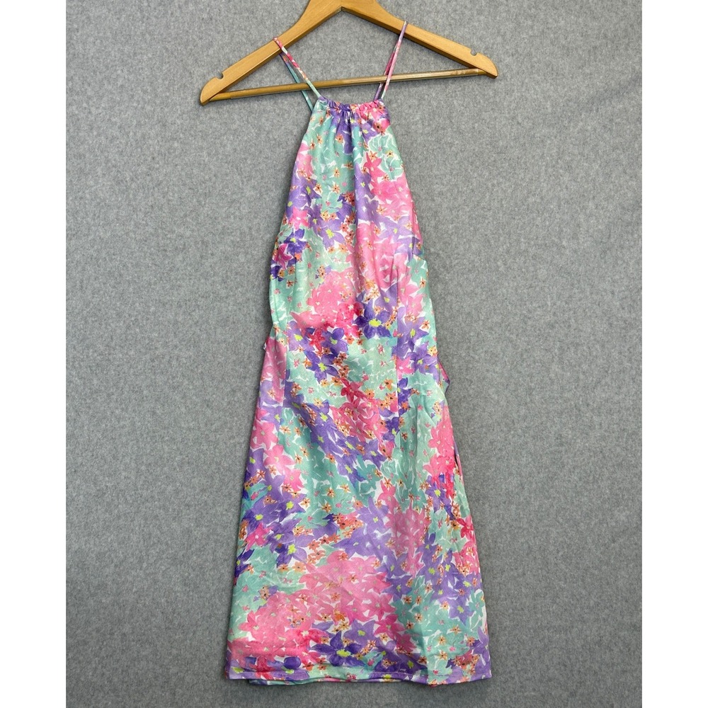 Showpo Odine Dress Electric Bloom Floral Halter Mini Dress Womens Size 4 NEW